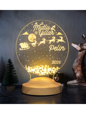 Yeni Yıl Hediyesi LED Lamba - Geyikli Yılbaşı Hediyesi, İsimli Mutlu Yıllar Hediyesi, Uçan Geyikler Gece Lambası