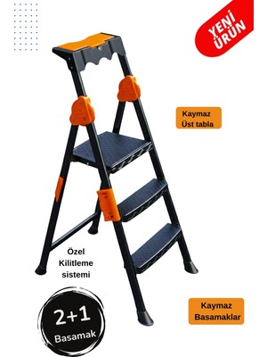 Ertekpa Mensa Plus 2+1 Basamaklı Metal Siyah Merdiven