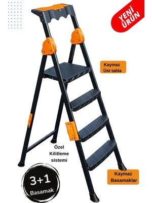 Ertekpa Mensa Plus 3+1 Basamaklı Metal Siyah Merdiven