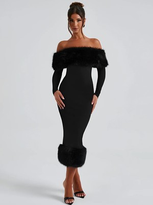 Havens Kelly Kürk Detay Midi Elbise