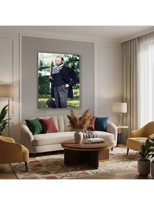 Tablonhazır Dikey Cam Tablo Salon Duvar Tablosu Dikey Cam Renkli Ataturk Eli Cepte Yeni Ev Hediyesi Ofis Tablosu