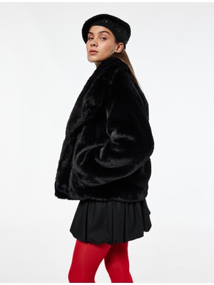 Koton Devrik Yaka Cep Detaylı Uzun Kollu Suni Kürk Ceket