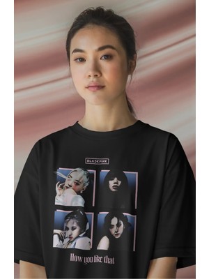 Fuddy Moda Unisex How You Like That Yazılı Tişört, Oversize Blackpink Kpop Şarkı Temalı Bisiklet Yaka T-Shirt
