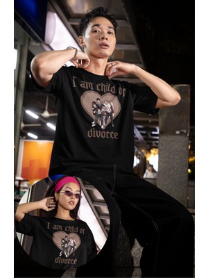 Fuddy Moda Unisex I'm A Child Of Divorce Yazılı Tişört, Oversize Onedirection Temalı Bisiklet Yaka T-Shirt