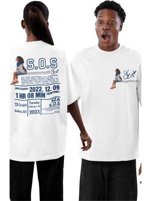 Fuddy Moda Unisex S.o.s Albüm Sırt Baskılı Tişört, Oversize Sza Temalı Bisiklet Yaka T-Shirt
