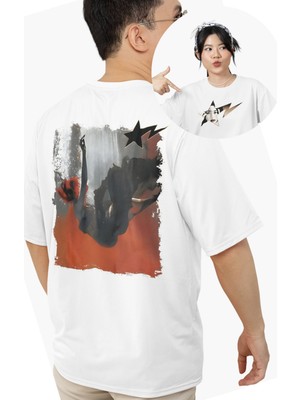Fuddy Moda Unisex Huh Yunjin Sırt Baskılı Tişört, Oversize Kpop Temalı Bisiklet Yaka T-Shirt
