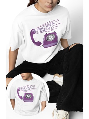 Fuddy Moda Unisex Phone Bad Idea Right Yazılı Tişört, Oversize Olivia Rodrigo Temalı T-Shirt