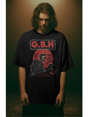 Fuddy Moda Unisex G.b.h Band Baskılı Tişört, Oversize Rock Müzik Temalı T-Shirt