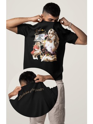 Fuddy Moda Unisex Vintage Espresso Ense Baskılı Tişört, Oversize Sabrina Carpenter Temalı T-Shirt