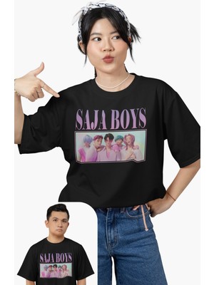 Fuddy Moda Unisex Saja Boys Baskılı Tişört, Oversize Kpop Demon Hunters Temalı T-Shirt