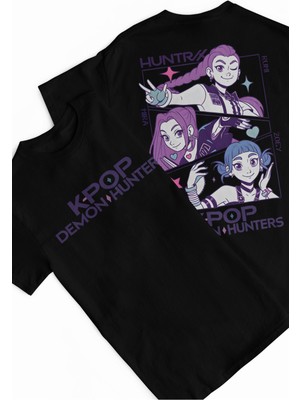 Fuddy Moda Unisex Kpop Demon Hunters Sırt Baskılı Tişört, Oversize Huntrix Temalı T-Shirt