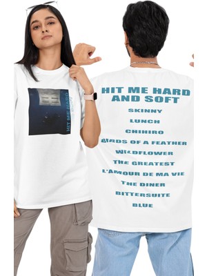 Fuddy Moda Unisex Mega Billlie Eilish Sırt Baskılı Tişört, Oversize Hit Me Hard And Soft Tracklist T-Shirt