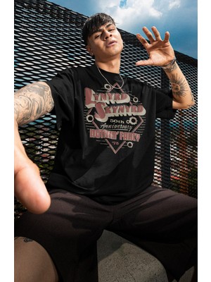 Fuddy Moda Unisex Nuthin' Fancy 75 Yazılı Tişört, Oversize Rock Band Lynyrd Skynyrd Temalı T-Shirt