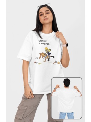 Fuddy Moda Unisex Cartoon Sabrina Carpenter Baskılı Tişört, Oversize Sabrina Carpenter Temalı T-Shirt