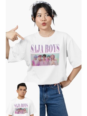Fuddy Moda Unisex Saja Boys Baskılı Tişört, Oversize Kpop Demon Hunters Temalı T-Shirt