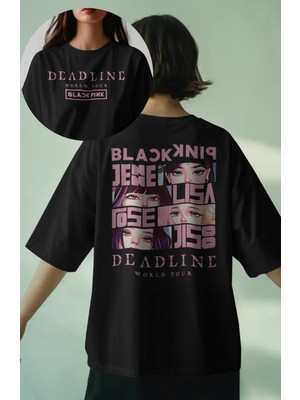 Fuddy Moda Unisex Deadline Tour Sırt Baskılı Tişört, Oversize Blackpink Kpop Temalı Bisiklet Yaka T-Shirt