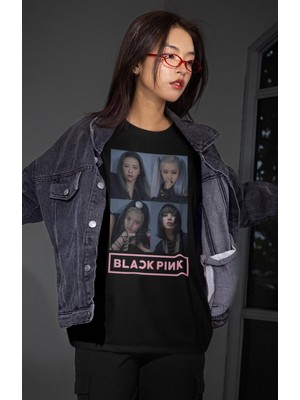 Fuddy Moda Unisex Resimli Üyeler Baskılı Tişört, Oversize Blackpink Kpop Temalı Bisiklet Yaka T-Shirt