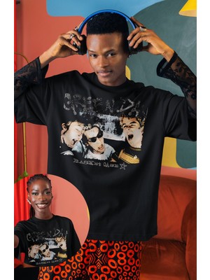 Fuddy Moda Unisex Basket Case Baskılı Siyah Tişört, Oversize Green Day Rock Band Temalı T-Shirt