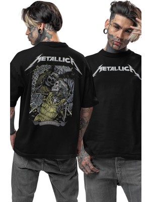 Fuddy Moda Unisex Nothing Else Matters Sırt Baskılı Tişört, Oversize Metallica Temalı T-Shirt