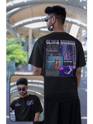 Fuddy Moda Unisex Or Olivia Rodrigo Sırt Baskılı Tişört, Oversize Müzik Temalı Bisiklet Yaka T-Shirt