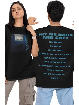 Fuddy Moda Unisex Mega Billlie Eilish Sırt Baskılı Tişört, Oversize Hit Me Hard And Soft Tracklist T-Shirt