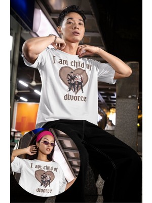 Fuddy Moda Unisex I'm A Child Of Divorce Yazılı Tişört, Oversize Onedirection Temalı Bisiklet Yaka T-Shirt