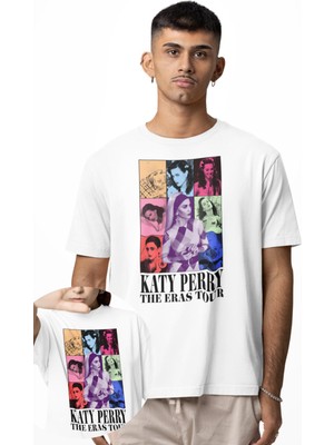 Fuddy Moda Unisex Katy Perry The Eras Tour Baskılı Bisiklet Yaka Tişört, Oversize Müzik Temalı T-Shirt