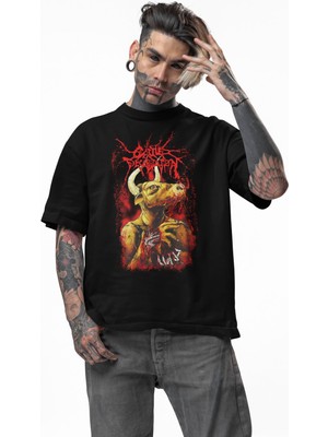 Fuddy Moda Unisex Cattle Decapitation Baskılı Tişört, Oversize Death Metal Müzik Temalı Bisiklet Yaka T-Shirt