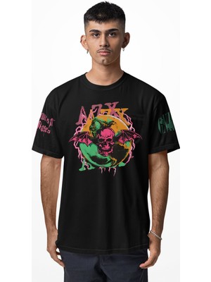 Fuddy Moda Unisex Azx Gnr Rock Band Kol Baskılı Tişört, Oversize Guns N Roses Temalı T-Shirt