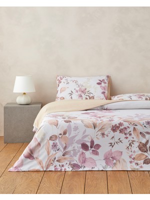 English Home Bright Garden Dijital Baskılı Kolay Ütülenir  Çift Kişilik Çarşaflı Nevresim Takımı 200X220 cm Pembe - Sarı