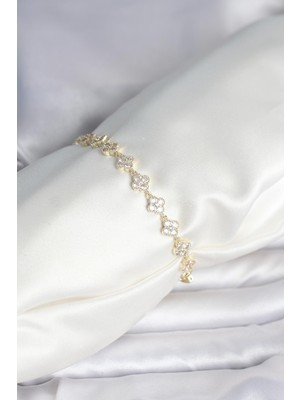 Stillove Zirkon Taşlı Pirinç Yonca Model Gold Bileklik