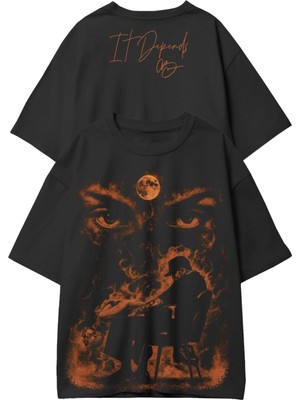 Fuddy Moda Unisex It Depends Ense Yazılı Tişört, Oversize Chris Brown Baskılı T-Shirt