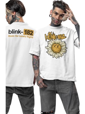 Fuddy Moda Unisex Music For Lonely Nights Ense Baskılı Tişört, Oversize BLINK-182 Temalı Bisiklet Yaka T-Shirt