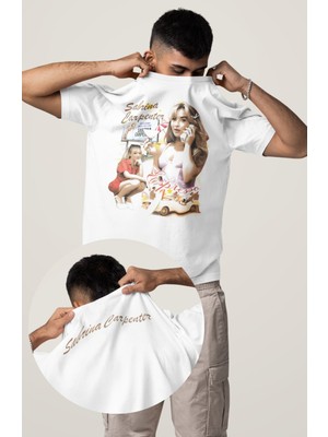 Fuddy Moda Unisex Vintage Espresso Ense Baskılı Tişört, Oversize Sabrina Carpenter Temalı T-Shirt