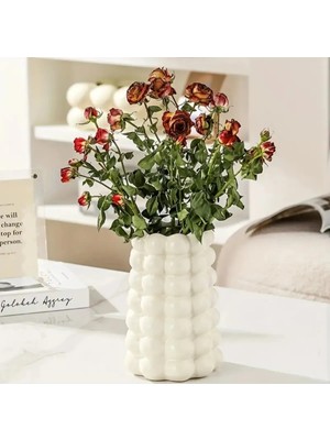 Nonno Dekor Baloncuklu Beyaz Vazo Bubble Dekoratif Çiçeklik Vazo, Modern Tasarım Baloncuklu Konik Vazo