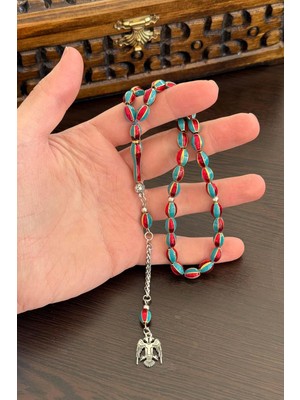 Tesbihkenti Kırmızı Yeşil Mine Taşlı Metal Tesbih