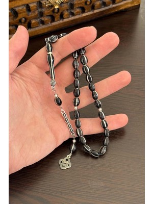 Tesbihkenti Siyah Beyaz Mine Taşlı Metal Tesbih