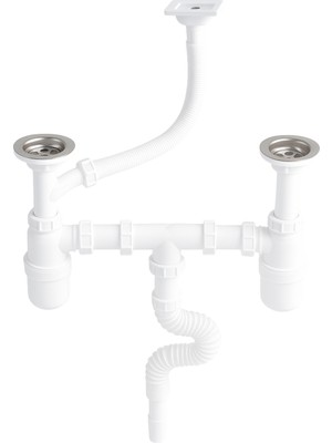 DESIPHON Çift Gözlü Lavabo Için Körüklü Sifon, 304 Paslanmaz Çelik, Dik Taşmalı, Esnek Bağlantılı, Koku Önleyici