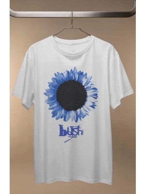 Fuddy Moda Unisex Bush Flower Baskılı Tişört, Oversize Hard Rock Müzik Temalı T-Shirt