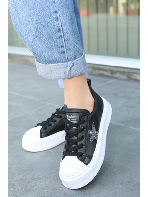 Zengezur Mall Xmpdby Piata Siyah Cilt Beyaz Tabanlı Bağcıklı Spor Ayakkabı (Numara: 37)