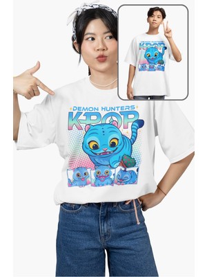 Fuddy Moda Unisex Demon Hunters Yazılı Tişört, Oversize Kpop Derpy Temalı T-Shirt