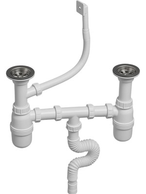 DESIPHON Çift Gözlü Lavabo Sifonu, 304 Paslanmaz Çelik, Yandan Taşmalı, Körüklü, Koku Önleyici