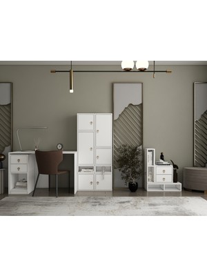 Nettrends Modüler Ofis Takımı Çalışma Masası Yüksek Dolap Raflı Çekmece Ünitesi Ofis Takımı BEYAZ-PNR-OFT-1002