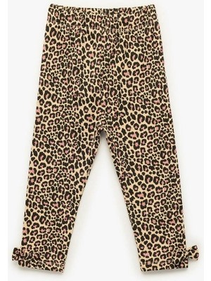 Koton Kız Bebek Leopar Desenli Fiyonklu Pamuklu Uzun Şardonlu Tayt