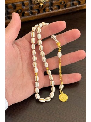 Tesbihkenti Beyaz Sarı Mine Taşlı Metal Tesbih