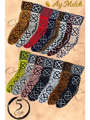 AYMELEK Kadın Yün Çorap (3 Çift) Doğal Lambswool Yünlü Özbek - Türkmen Yün Çorap