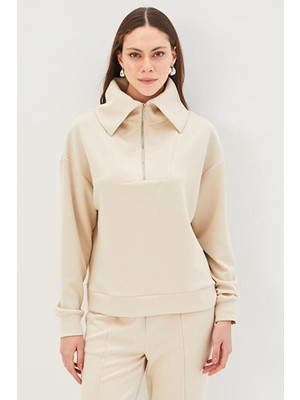 Allyco Yaka Detaylı Fermuarlı Regular Örme Sweatshirt