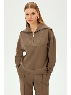 Allyco Yaka Detaylı Fermuarlı Regular Örme Sweatshirt