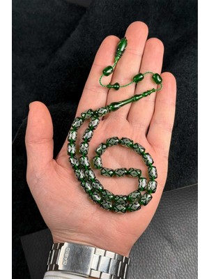 Tesbihkenti Sistemli Yeşil Yoğun Gümüş Işleme Ateş Kehribar Tesbih