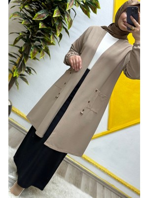 Elmas Tesettür Kadın Büyük Beden Ottoman Cepli Çelik Hırka